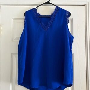 Elegant Blue Lace Trim Women's Top